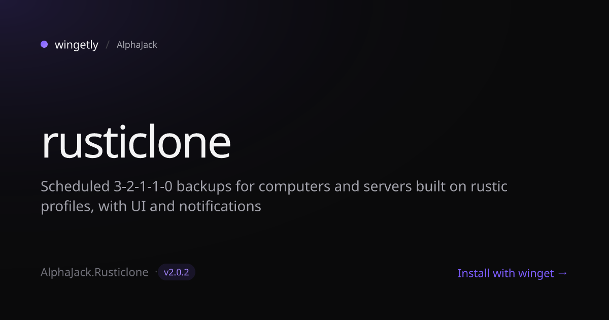 Install rusticlone 2.0.2 with winget | AlphaJack | Wingetly