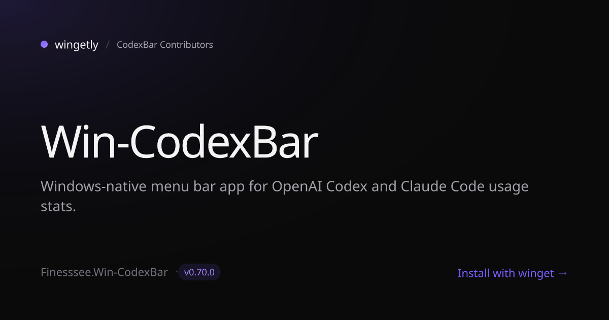 Install Win-CodexBar 0.46.0 with winget | CodexBar Contributors | Wingetly