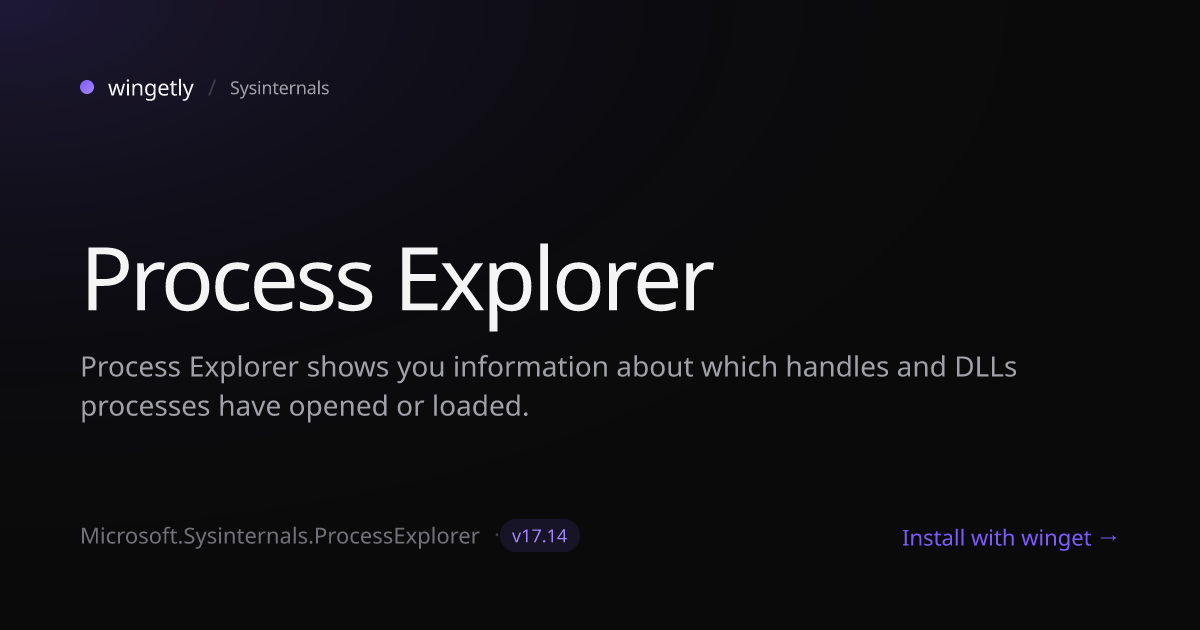 Install Process Explorer 17.12 with winget | Sysinternals | Wingetly