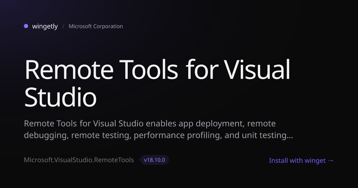 Install Remote Tools for Visual Studio 18.8.1 with winget | Microsoft ...